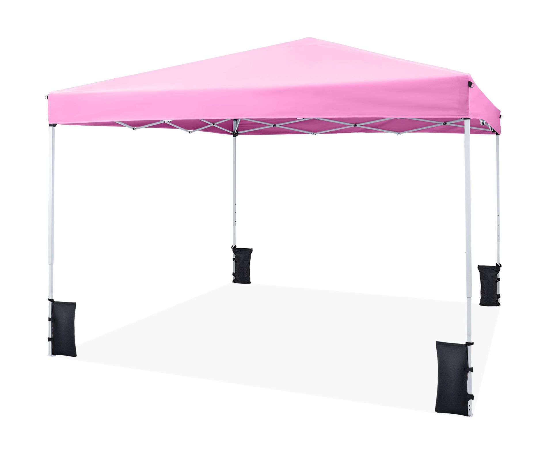 Gymax 10 x 10 FT Pop-Up Canopy Tent Heavy-Duty Event Gazebo with Carry Bag Includes 4 Sandbags 8 Stakes & 4 Wind Ropes Gray/Pink/White