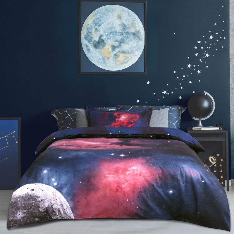PiccoCasa Galaxies Fuchsia Comforter Duvet Cover Sets 2 piece Includes 1 Duvet Cover 1 Pillow Sham Multicolored, 2 of 7