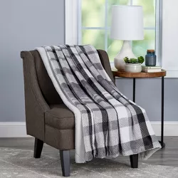 Plaid Faux Fur Throw Blanket- Luxurious, Soft, Hypoallergenic Plaid Printed Flannel Blanket, 60"x70" By Hastings Home (Grey)