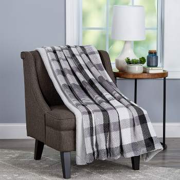 Plaid Faux Fur Throw Blanket- Luxurious, Soft, Hypoallergenic Plaid Printed Flannel Blanket, 60"x70" By Hastings Home Gray