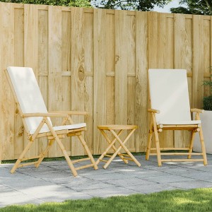 vidaXL 3 Piece Folding Bistro Set with Cream White Cushions Bamboo - 1 of 4