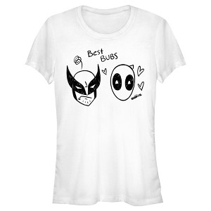 Junior's Marvel: Deadpool & Wolverine Best Bubs Black and White Doodles T-Shirt - 1 of 4