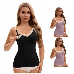 INSPIRE CHIC Women's 3 Pcs Lace V Neck Pregnancy Cami with Built-In Bra Maternity Nursing Tank Top for Breastfeeding - 1 of 4