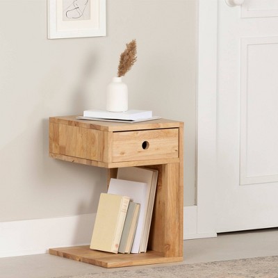 Natural Wood 1-Drawer C-Shaped End Table