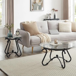 Hotraffy 2 Piece Tempered Glass Surface Coffee Table Set - 1 of 4