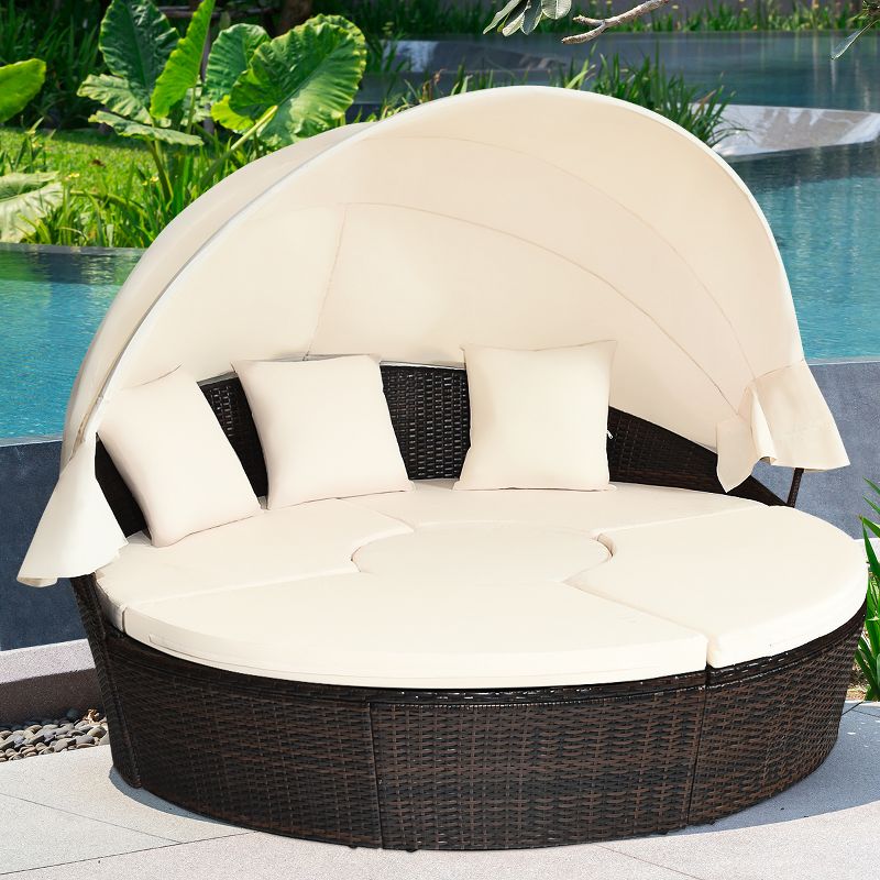 Tangkula Outdoor Patio Rattan Daybed Wicker Adjustable Cushioned Sofas, 3 of 7
