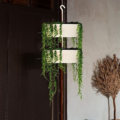 White Double Tiered Plastic Hanging Planter, 10 Inches