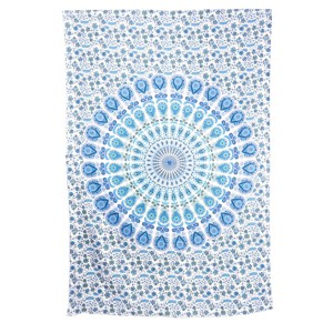 HomeRoots 80" X 56" Blue And White Mandala Cotton Hanging Tapestry - 1 of 4