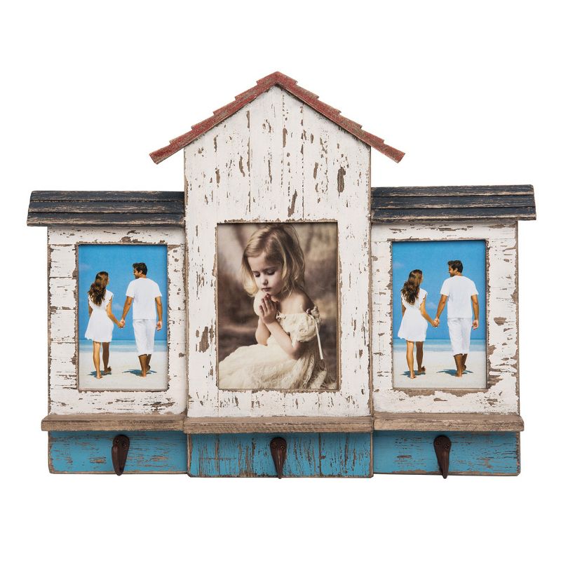 Beachcombers House Shaped Frame With Hooks Photo Frame Picture Holder For Wall Shelf Or Tabletop Decor Decoration 15" x 2" x 19", 1 of 3
