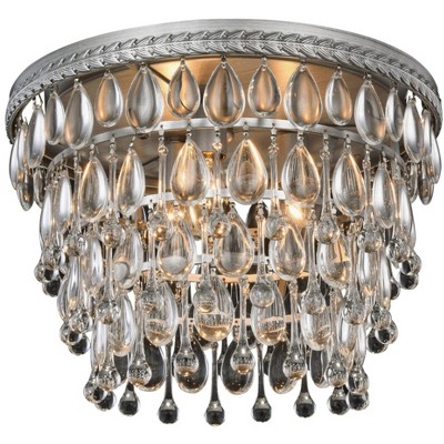 Elegant Lighting Nordic 3 light Antique Silver Flush Mount Clear Royal Cut Crystal
