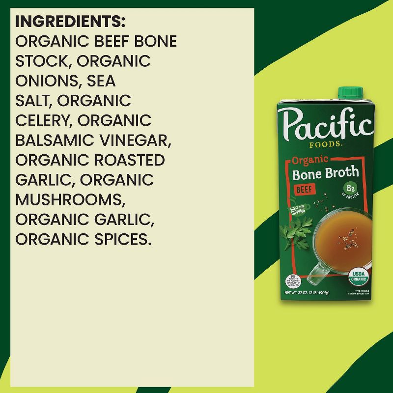 Pacific Foods Gluten Free Organic Bone Broth Beef - 32oz, 4 of 11