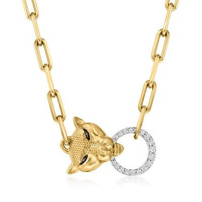 Ross-Simons 0.14 ct. t.w. Diamond Panther Paper Clip Link Necklace in 18kt Gold Over Sterling With Black Diamond Accents Size 20