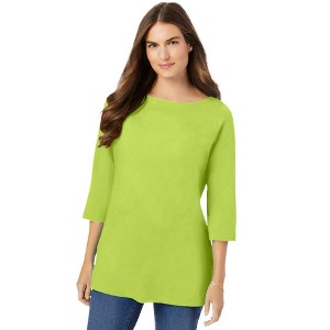 Woman Within Women's Plus Size Perfect Three-Quarter Sleeve Boatneck Tee - 1 of 4