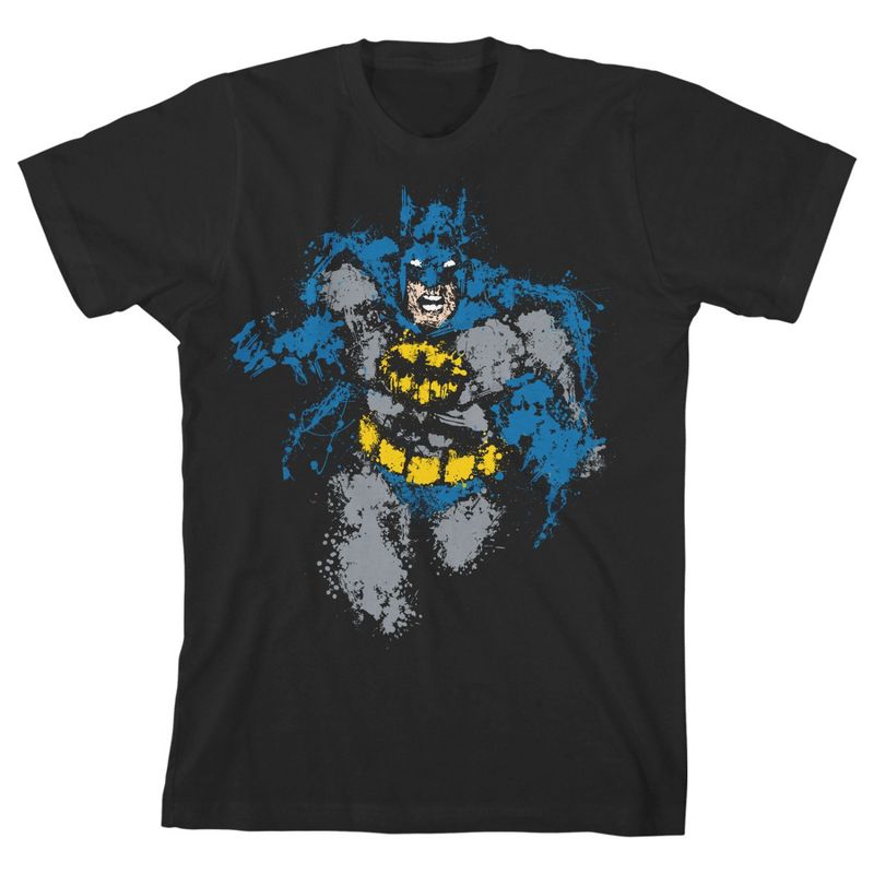 Batman Splatter Art Black T-shirt Toddler Boy to Youth Boy, 1 of 4