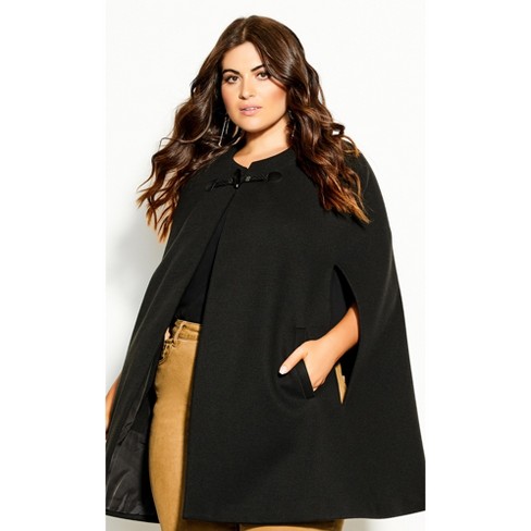 Women's Plus Size Elegant Cape Jacket - Black Chic Target