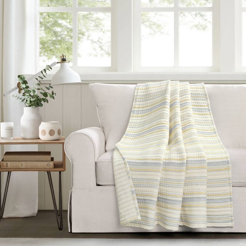 50&#34;x60&#34; Solange Striped Kantha Pick Stitched Yarn Dyed Cotton Woven Throw Blanket Yellow - Lush D&#233;cor, 3 of 7