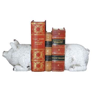 Terra Cotta Pig Bookends Antique White (5-1/4") - Storied Home