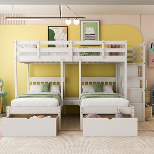 NicBex Full over Twin Bunk Bed Pine Frame Triple Bed Frame with 6 Drawers, Stairs and Full Length Guardrail, No Box Spring Required - 1 of 4