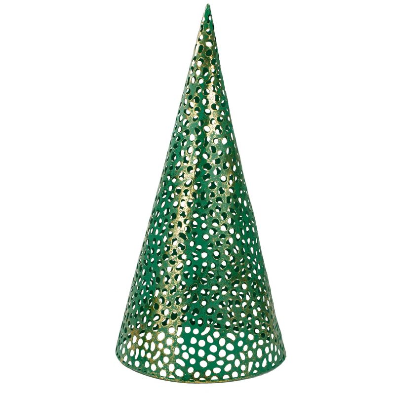 Northlight Set of 3 Green and Gold Christmas Tabletop Cone Trees 16", 3 of 5