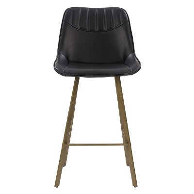 Blakeley Black Faux Leather & Metal 34" Modern Farmhouse Barstools - Set of 2