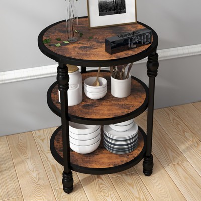 Round End Table with Storage Shelves