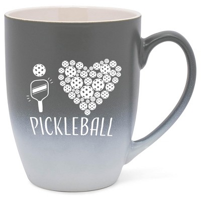 Elanze Designs I Heart Pickleball Two Toned Ombre Matte Grey and White 12 ounce Ceramic Stoneware Coffee Cup Mug