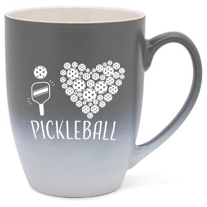 Elanze Designs I Heart Pickleball Two Toned Ombre Matte Grey and White 12 ounce Ceramic Stoneware Coffee Cup Mug - 1 of 4