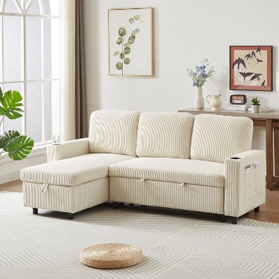 VYNXARIA 78.7"Comfortable Linen L-Shaped Combo Sofa Sofa Bed,Reversible Sleeper Combo Sofa with Pullout Bed