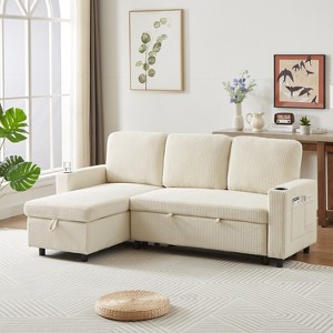 VYNXARIA 78.7"Comfortable Linen L-Shaped Combo Sofa Sofa Bed,Reversible Sleeper Combo Sofa with Pullout Bed - 1 of 4
