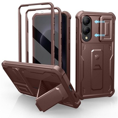 Dexnor for Samsung Galaxy S25 Edge Case with Upgraded Slide Camera Cover & 2 Front Frames & Built-in Screen Protector & Kickstand,Army