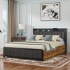 VECELO Rustic Brown Metal Queen Size Bed Frame, Platform Bed with Upholstered Headboard, USB Port & 4-Rolling Storage Drawers - 2 of 4