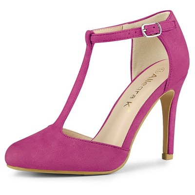 Allegra K Women's Rounded Toe Stiletto High Heel T-Strap Dress Pumps