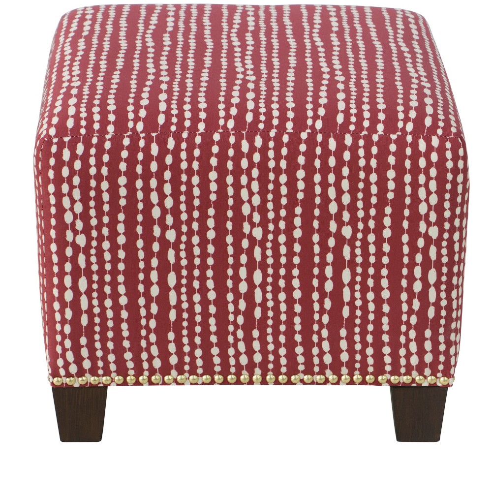 Photos - Pouffe / Bench Skyline Furniture Square Nail Button Ottoman - L-e Dot Holiday Red Oga
