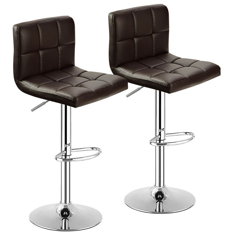 Costway Set of 2 Bar Stools Adjustable PU Leather Swivel Kitchen Counter Bar Chair Brown, 1 of 11