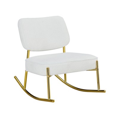 FURNIinspire Bathroom Vanity Mirrors Modern PU Rocking Chair with Cushioned Seat and Gold Metal Legs for Living Room and Office, White, 25"*33.8"*29"