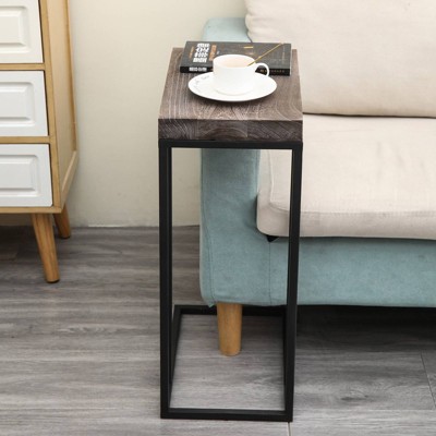 Rustic Brown Torch Carbon C-Shaped End Table with Metal Frame