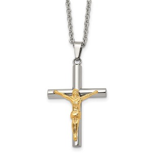 Black Bow Jewelry Stainless Steel Gold Tone Plated Crucifix Tube Cross Necklace, 20 Inch - 1 of 4
