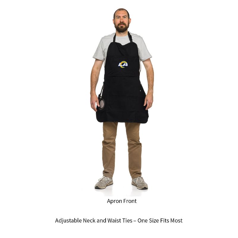 Evergreen Los Angeles Rams Black Grill Apron- 26 x 30 Inches Durable Cotton with Tool Pockets and Beverage Holder, 4 of 6