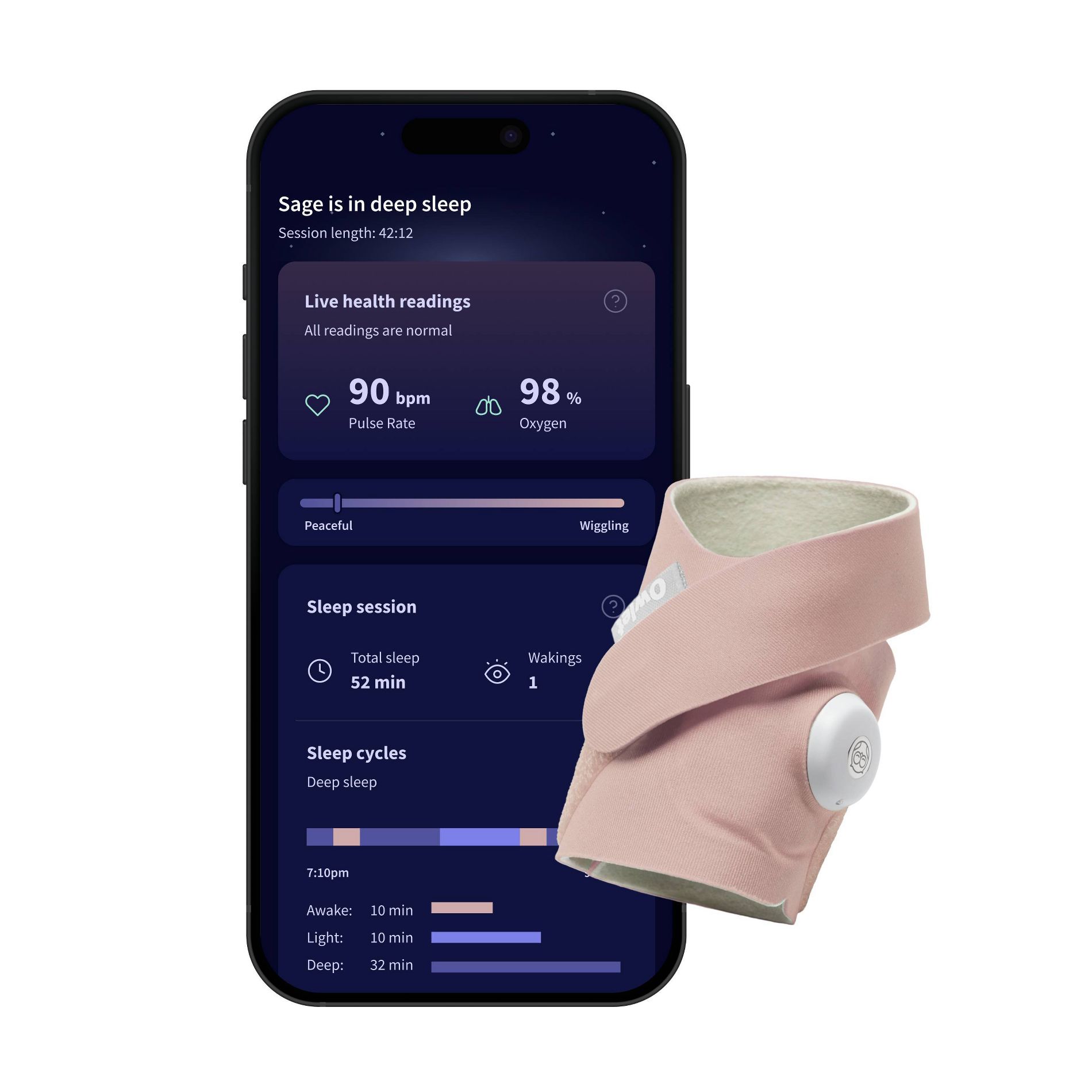 Owlet Dream Sock - FDA-Cleared Smart Baby Monitor with Live Health Readings and Notifications - Dusty Rose