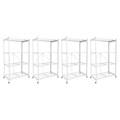 Origami 4 Tier Foldable Heavy Duty Metal Garage Storage Shelf Rack with Wheels and Powder Coated Steel for Home & Office Organization