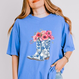 Simply Sage Market Cowboy Boots Floral Garment Dyed Tee - 1 of 4