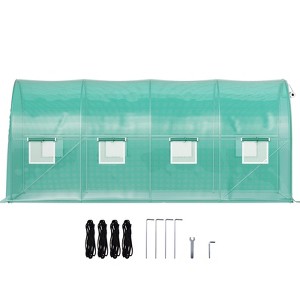 VEVOR Walk-in Tunnel Greenhouse, 15 x 7 x 7 ft Portable Plant Hot House with Galvanized Steel Hoops, 1 Top Beam, Diagonal Poles, Green - 1 of 4
