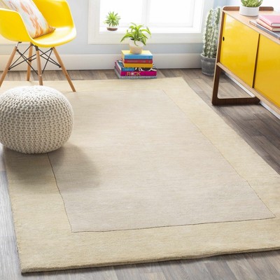 Hauteloom Bordered Solid Beige Cream Wool Rug