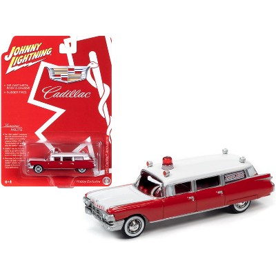 1959 Cadillac Ambulance Red and White "Special Edition" 1/64 Diecast Model Car by Johnny Lightning