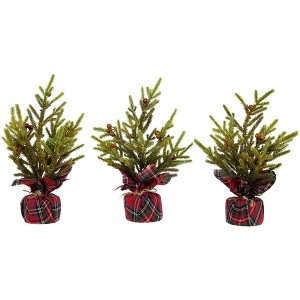 Northlight Mini Glittered Pine with Berries Artificial Christmas Trees - 9" - Set of 3 - 1 of 4
