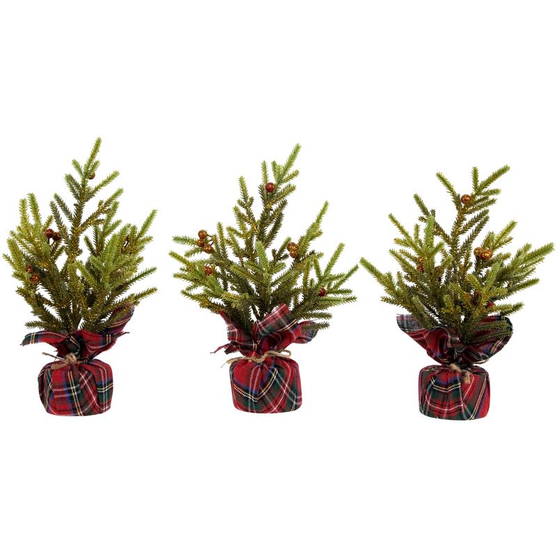 Northlight Mini Glittered Pine with Berries Artificial Christmas Trees - 9" - Set of 3, 1 of 7