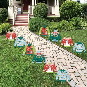 Big Dot of Happiness Colorful Christmas Sweaters - Sweater Lawn Decorations - Outdoor Ugly Sweater Holiday Party Yard Decorations - 10 Piece - 1 of 4
