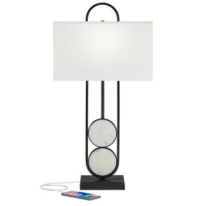 360 Lighting Eleanor 32 1/4" Tall Large Geometric Mid Century Modern End Table Lamp Black White Metal Marble Single Shade Living Room Bedroom Bedside - 1 of 4