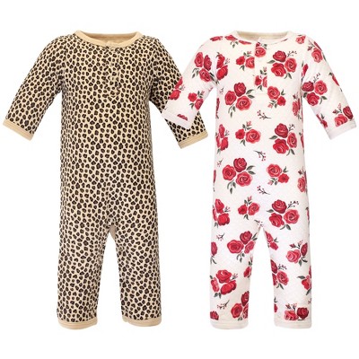 Image of Hudson Baby Infant Girl Premium Quilted Coveralls 2pk, Rose Leopard, 3-6 Months