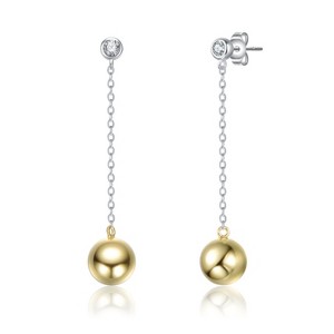 Guili Sterling Silver Two-Tone Drop Earrings with Clear Cubic Zirconia Sphere - Elegant and Stylish Jewelry for a Dazzling Look and Timeless Appeal - 1 of 2